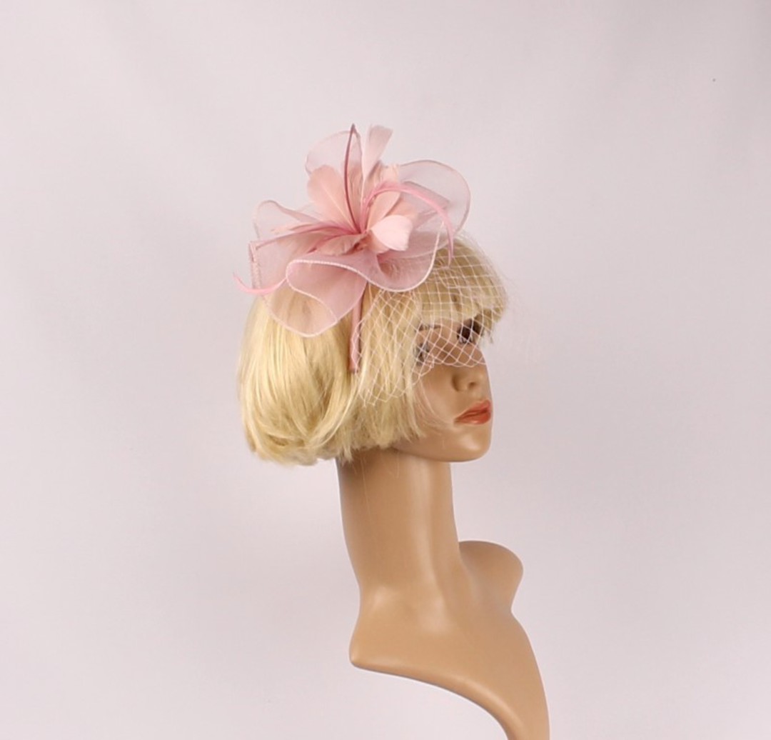  Head band crin  fascinator w feathers pink STYLE: HS/4676 /PNK image 0